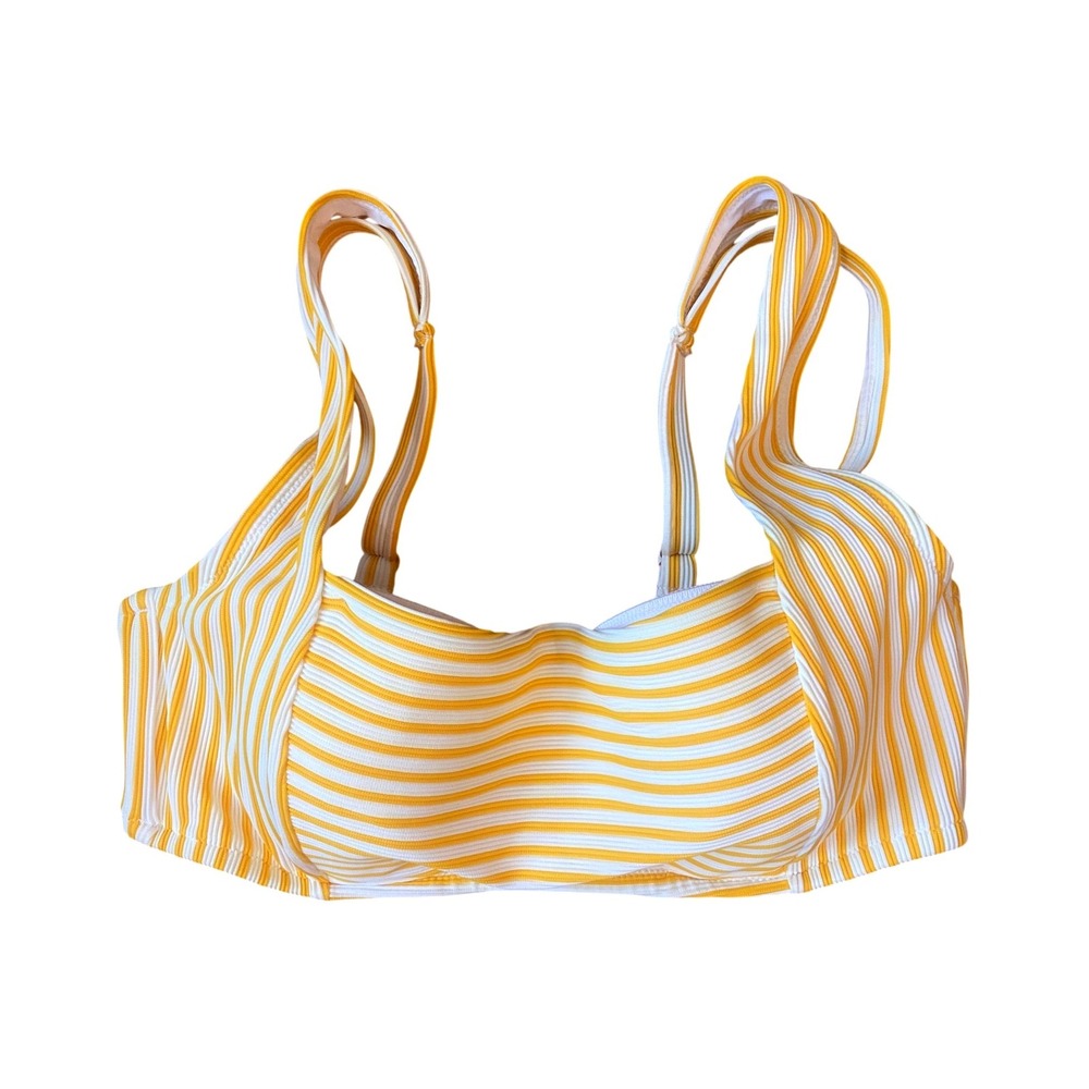 Shade & Shore‎ Yellow White Striped Ribbed Underwire Bikini Top Padded Sz 34c